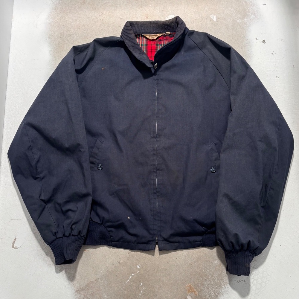 Vintage Sir Jac Harrington Jacket Navy Blue Plaid Lined Size 46 Mens Full Zip